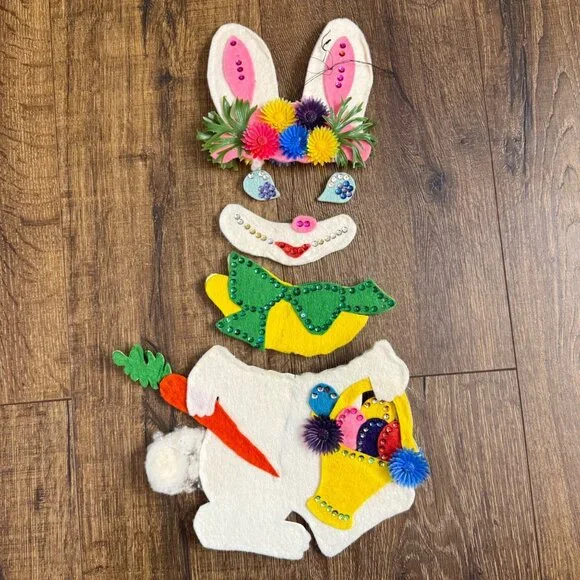 Vintage Handcrafted Easter Bunny Rabbit Wall Hanging Mobile Felt - Picture 6 of 6